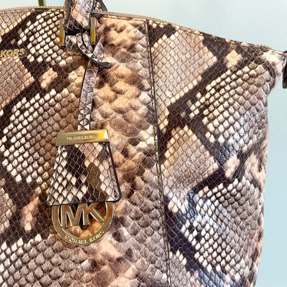 Michael Kors Embossed Leather Snakeskin Python Print Riley Satchel Hand Bag - Picture 13 of 13